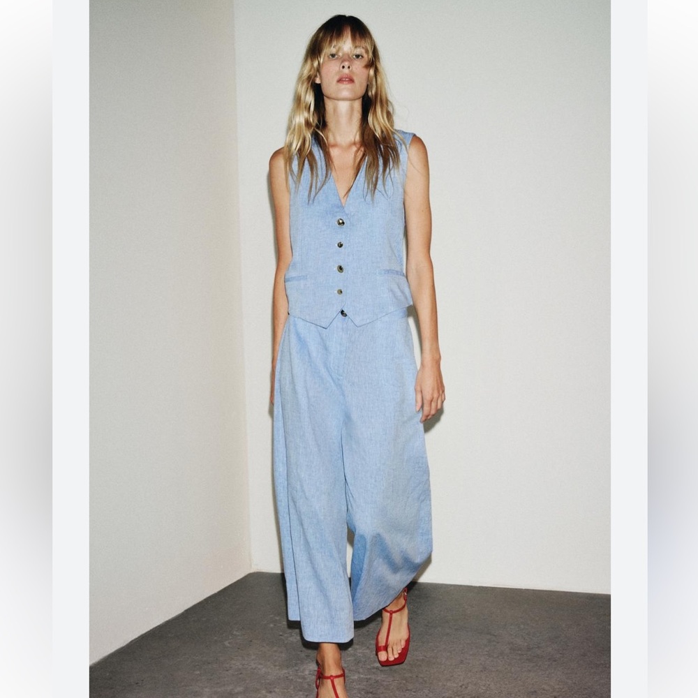 Zara NWT linen blend waistcoat jumpsuit blue 8461/789 - Picture 3 of 9